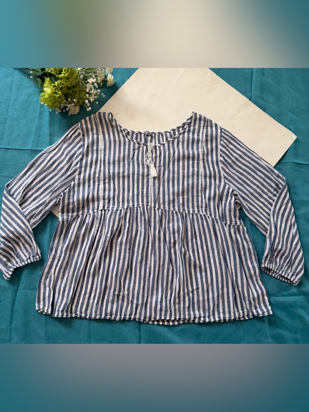 Old Navy Striped Blue and White Peasant Blouse